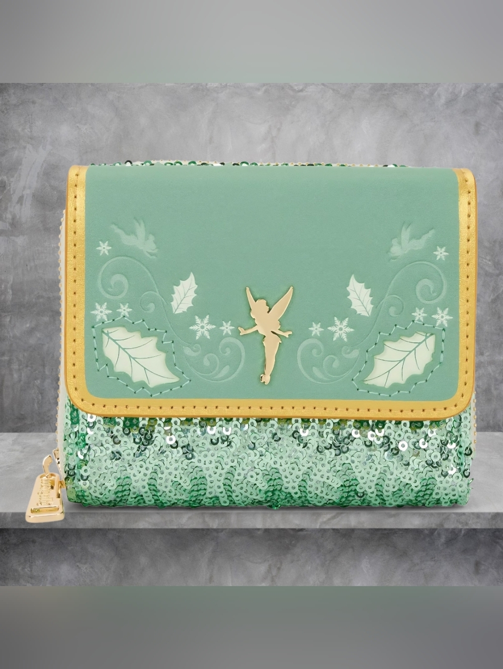 Loungefly Peter Pan Tinker Bell Holiday Sequin Tri-Fold Wallet 🧚🏻‍♀️